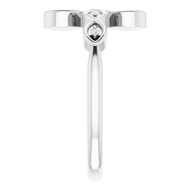 Platinum Round Natural Diamond Accented Sideways Cross Ring - view 4