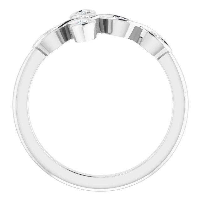 14K Gold Round Natural Diamond Accented Sideways Cross Ring – 1.3mm Stones - White Gold - view 2