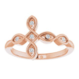 14K Gold Round Natural Diamond Accented Sideways Cross Ring – 1.3mm Stones - Rose Gold - view 3