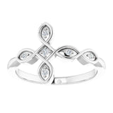 14K Gold Round Natural Diamond Accented Sideways Cross Ring – 1.3mm Stones - White Gold - view 3