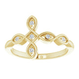 14K Gold Round Natural Diamond Accented Sideways Cross Ring – 1.3mm Stones - Yellow Gold - view 3