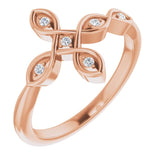 14K Gold Round Natural Diamond Accented Sideways Cross Ring – 1.3mm Stones - Rose Gold
