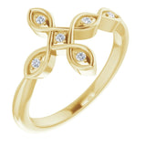 14K Gold Round Natural Diamond Accented Sideways Cross Ring – 1.3mm Stones - Yellow Gold