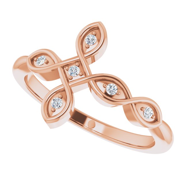 14K Gold Round Natural Diamond Accented Sideways Cross Ring – 1.3mm Stones - Rose Gold - view 5