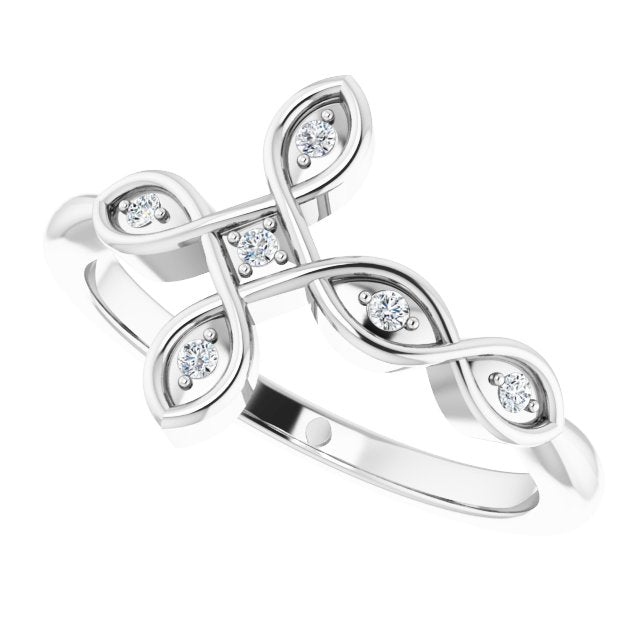 14K Gold Round Natural Diamond Accented Sideways Cross Ring – 1.3mm Stones - White Gold - view 5