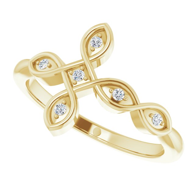 14K Gold Round Natural Diamond Accented Sideways Cross Ring – 1.3mm Stones - Yellow Gold - view 5