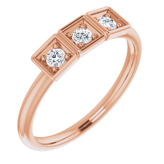 14K Gold Round Natural Diamond Three-Stone Stackable Ring - Rose Gold