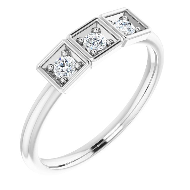 14K Gold Round Natural Diamond Three-Stone Stackable Ring - White Gold