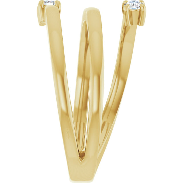 14K Gold Round Natural Diamond Two-Stone Bypass Ring – 2.5mm Stones - Yellow Gold - view 4