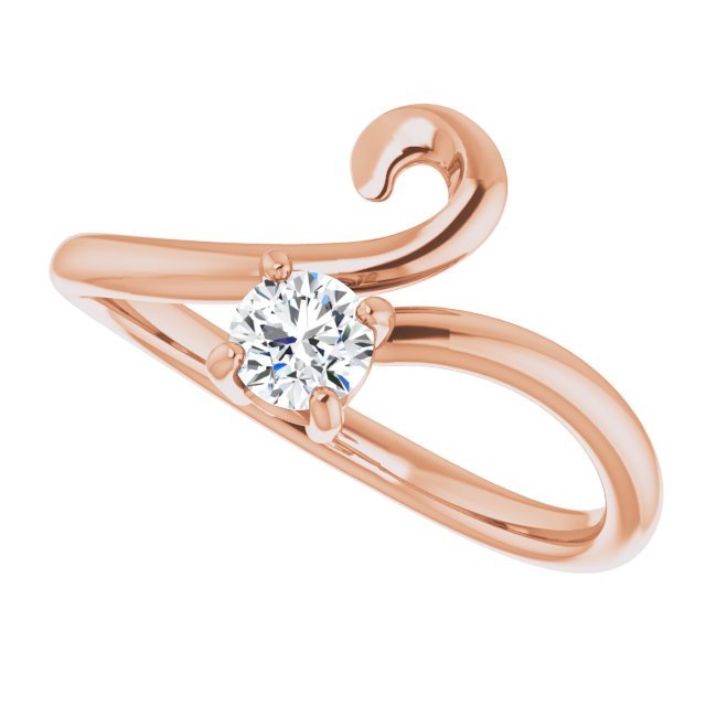 14K Gold Round Natural Diamond Solitaire Bypass Ring - Rose Gold - view 5