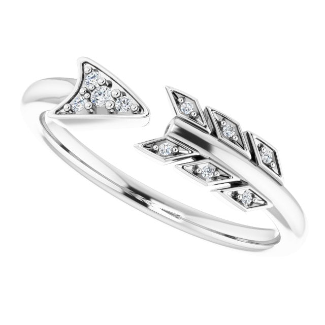 14K Gold Round Natural Diamond Accented Arrow Ring - White Gold - view 5