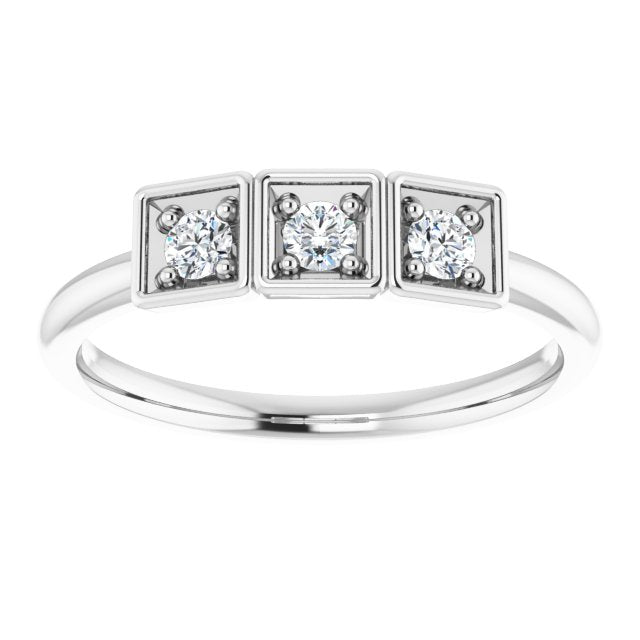 Platinum Round Natural Diamond Three-Stone Stackable Ring - view 3