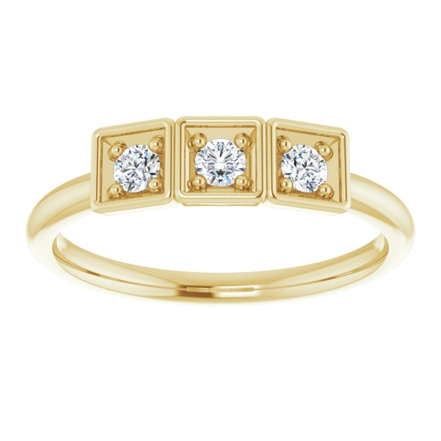 14K Gold Round Natural Diamond Three-Stone Stackable Ring - Yellow Gold - view 3