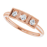 14K Gold Round Natural Diamond Three-Stone Stackable Ring - Rose Gold - view 6