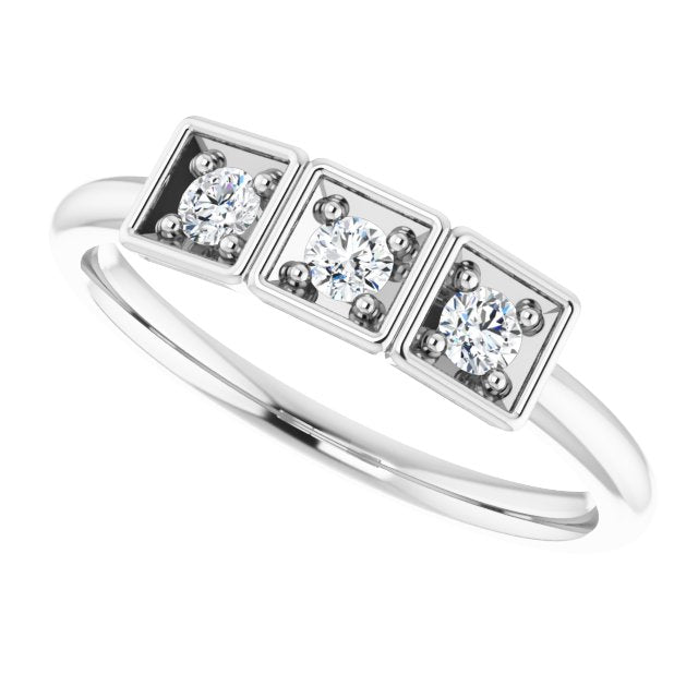 Platinum Round Natural Diamond Three-Stone Stackable Ring - view 6