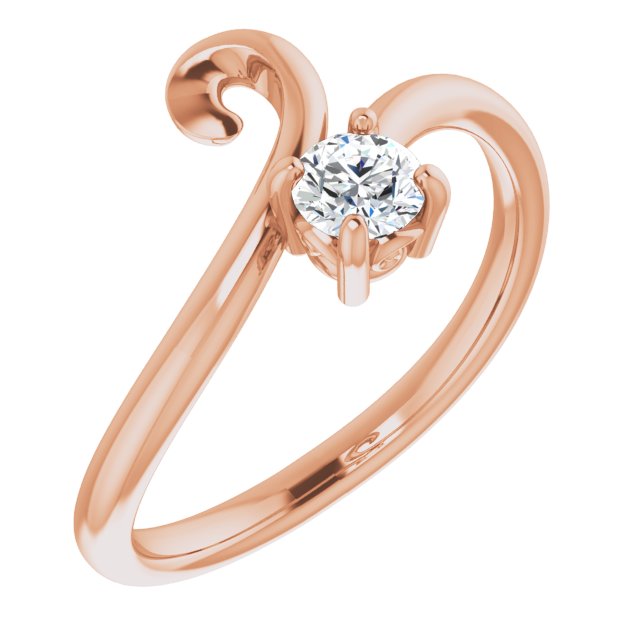 14K Gold Round Natural Diamond Solitaire Bypass Ring - Rose Gold