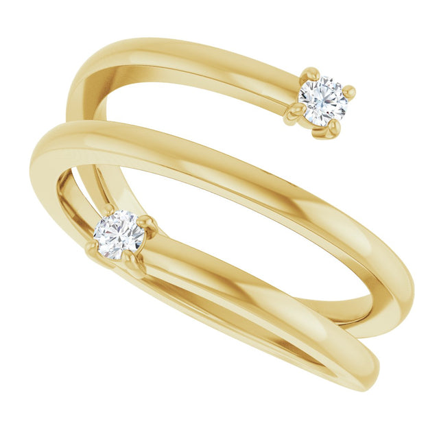 14K Gold Round Natural Diamond Two-Stone Bypass Ring – 2.5mm Stones - Yellow Gold - view 5
