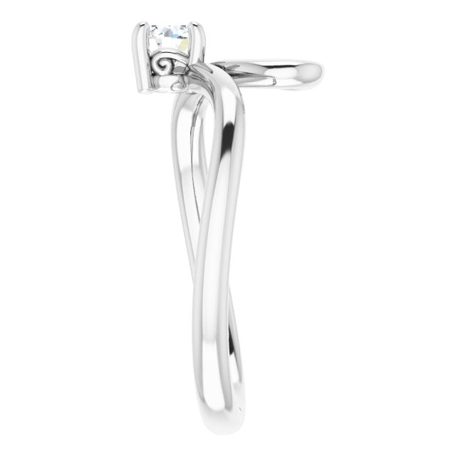 14K Gold Round Natural Diamond Solitaire Bypass Ring - White Gold - view 4