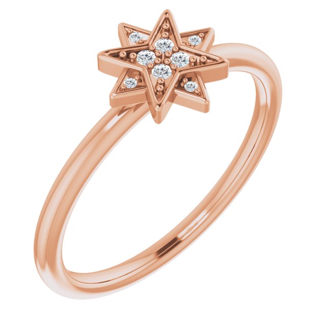14K Gold Round Natural Diamond Star Ring - Rose Gold