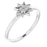 14K Gold Round Natural Diamond Star Ring - White Gold