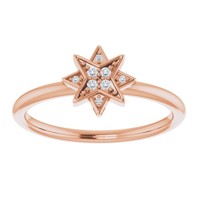 14K Gold Round Natural Diamond Star Ring - Rose Gold - view 3