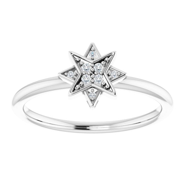 14K Gold Round Natural Diamond Star Ring - White Gold - view 3