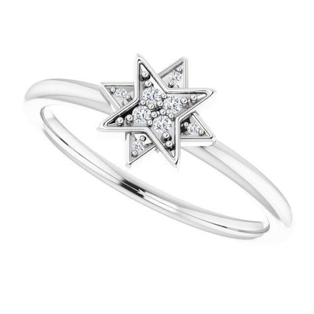 14K Gold Round Natural Diamond Star Ring - White Gold - view 5