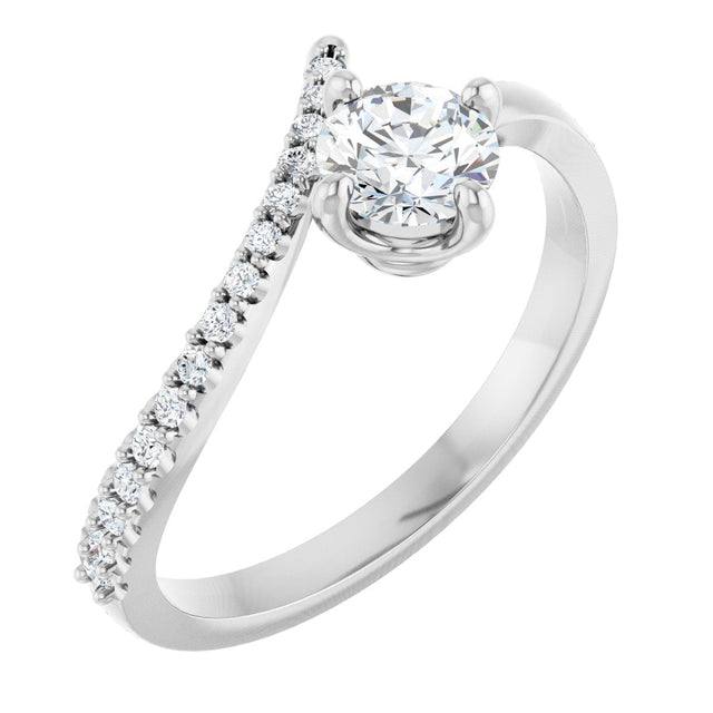 14K Gold Round Natural Diamond Accented Bypass Ring – 5mm Stones - White Gold