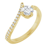 14K Gold Round Natural Diamond Accented Bypass Ring – 5mm Stones - Yellow Gold