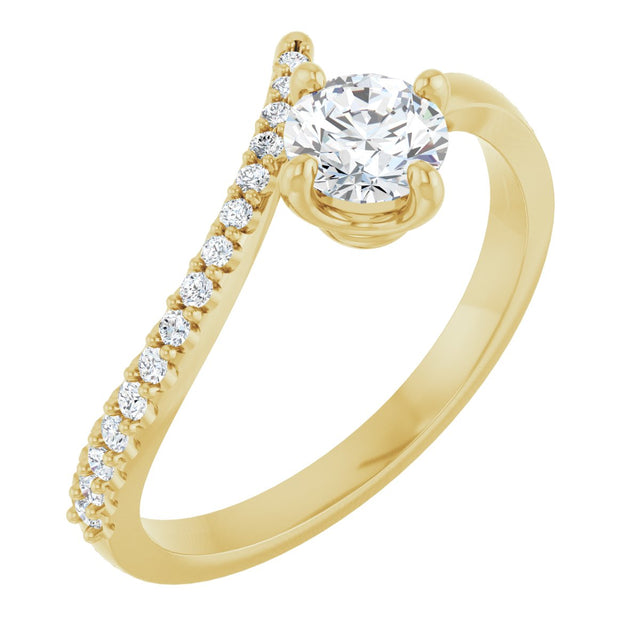14K Gold Round Natural Diamond Accented Bypass Ring – 5mm Stones - Yellow Gold