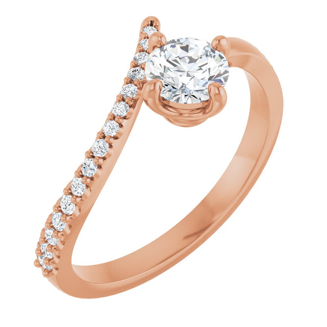 14K Gold Round Natural Diamond Accented Bypass Ring – 5mm Stones - Rose Gold
