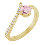 14K Gold Round Natural Pink Morganite Accented Bypass Ring - Yellow Gold