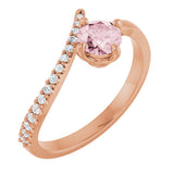 14K Gold Round Natural Pink Morganite Accented Bypass Ring - Rose Gold