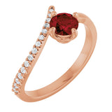 14K Gold Round Natural Mozambique Garnet Accented Bypass Ring - Rose Gold