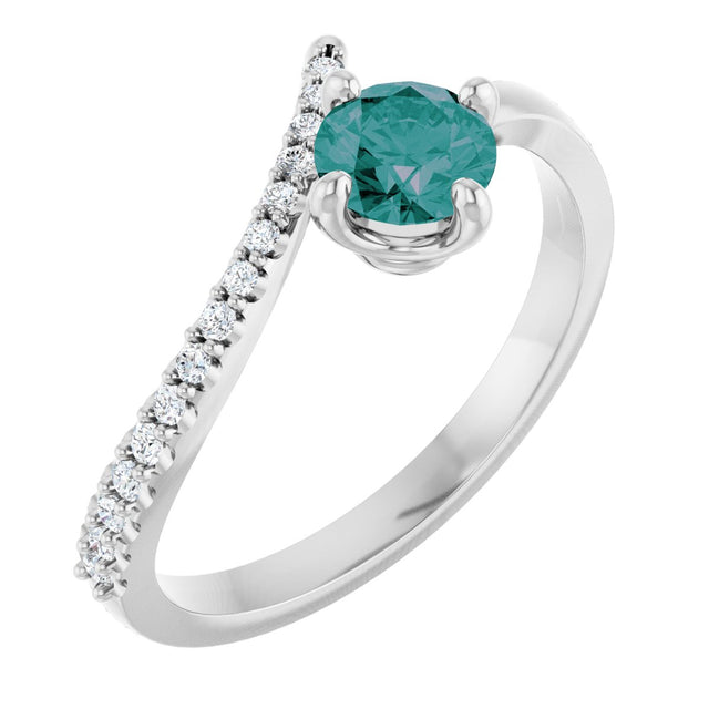14K Gold Round Lab-Grown Alexandrite Accented Bypass Ring - White Gold