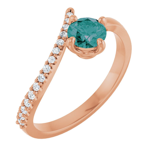 14K Gold Round Lab-Grown Alexandrite Accented Bypass Ring - Rose Gold
