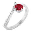 14K Gold Round Natural Ruby Accented Bypass Ring - White Gold