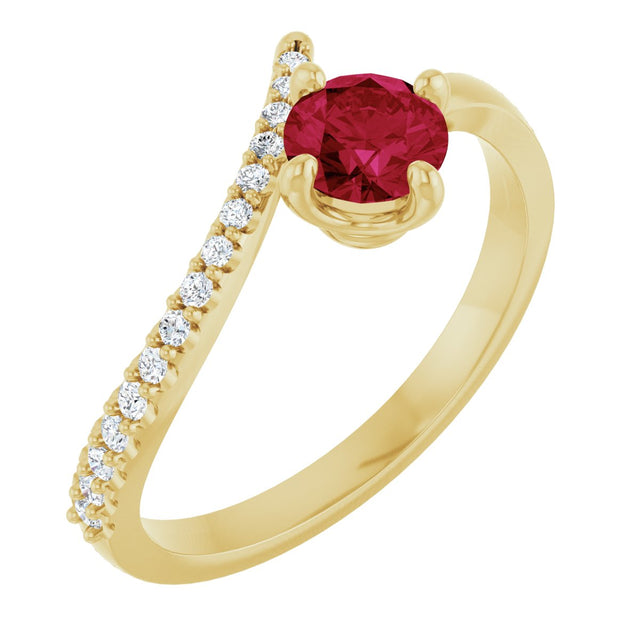 14K Gold Round Natural Ruby Accented Bypass Ring - Yellow Gold
