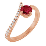 14K Gold Round Lab-Grown Ruby Accented Bypass Ring - Rose Gold