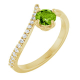 14K Gold Round Natural Peridot Accented Bypass Ring - Yellow Gold