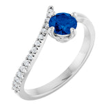 Platinum Round Natural Blue Sapphire Accented Bypass Ring