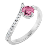 14K Gold Round Natural Pink Tourmaline Accented Bypass Ring - White Gold