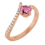 14K Gold Round Natural Pink Tourmaline Accented Bypass Ring - Rose Gold