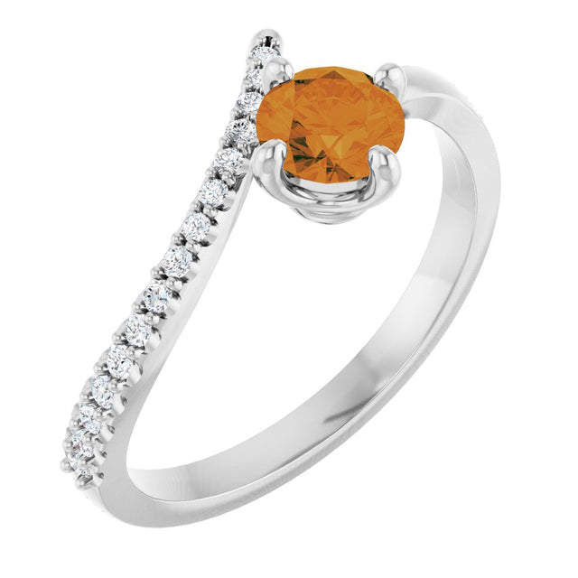 14K Gold Round Natural Citrine Accented Bypass Ring - White Gold