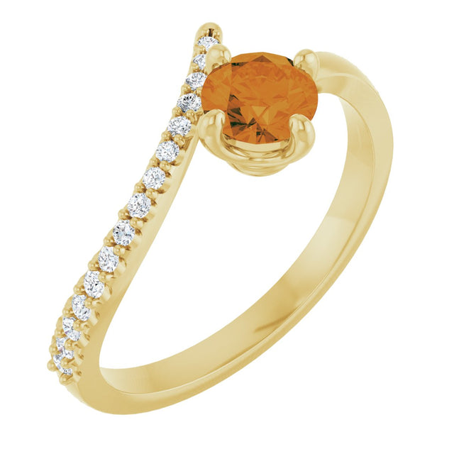 14K Gold Round Natural Citrine Accented Bypass Ring - Yellow Gold