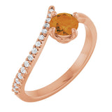14K Gold Round Natural Citrine Accented Bypass Ring - Rose Gold