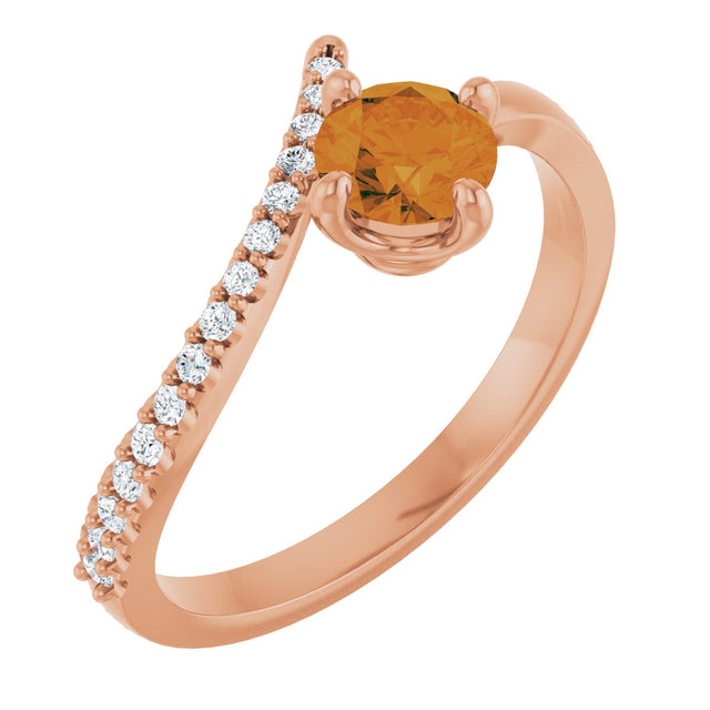 14K Gold Round Natural Citrine Accented Bypass Ring - Rose Gold
