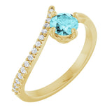 14K Gold Round Natural Blue Zircon Accented Bypass Ring - Yellow Gold