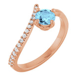 14K Gold Round Natural Aquamarine Accented Bypass Ring - Rose Gold