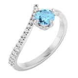 14K Gold Round Natural Aquamarine Accented Bypass Ring - White Gold